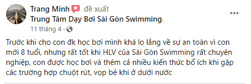 Đánh giá của học viên khi học bơi tại Sài Gòn Swimming